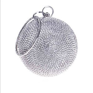 Rhinestone Ball Shaped Purse Clutch Ring Handle Party Evening Bag with Chain